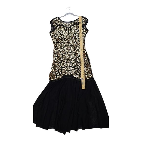 Black and Gold Embroidered Embellished Beaded Sequin Maxi Dress Size L - Picture 10 of 10